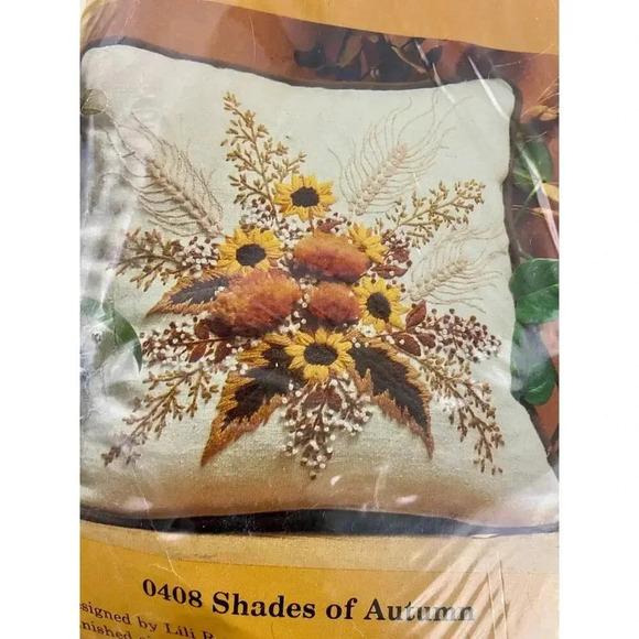 VTG Shades of Autumn Pillow Cover Needlecraft Kit 408 NEW 1982 Creative Circle - Picture 8 of 9